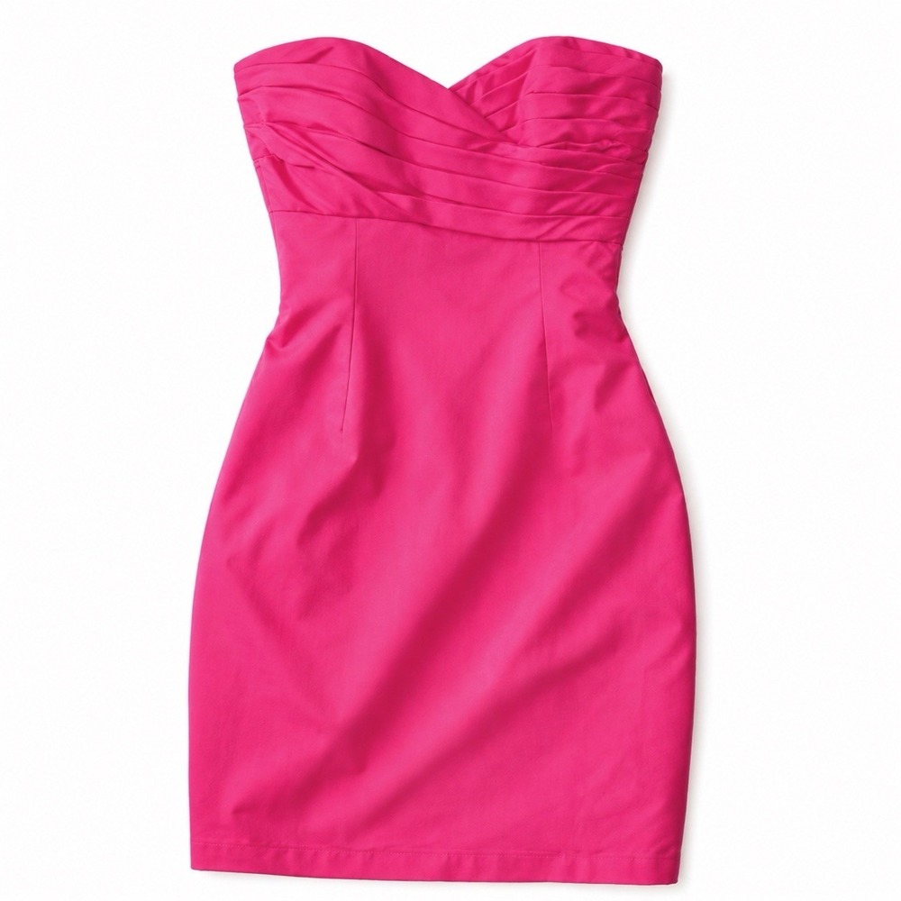 Vintage 90s Victor Costa Dress‎ 8 Hot Pink Strapless Cocktail Barbiecore Ruched